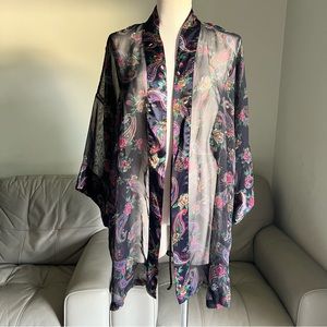 Vintage Victoria’s Secret Gold Label Robe Kimono Floral Paisley Blue Red OS Blue